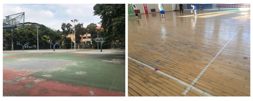 老舊籃球場地面磨損老化問題實拍對比