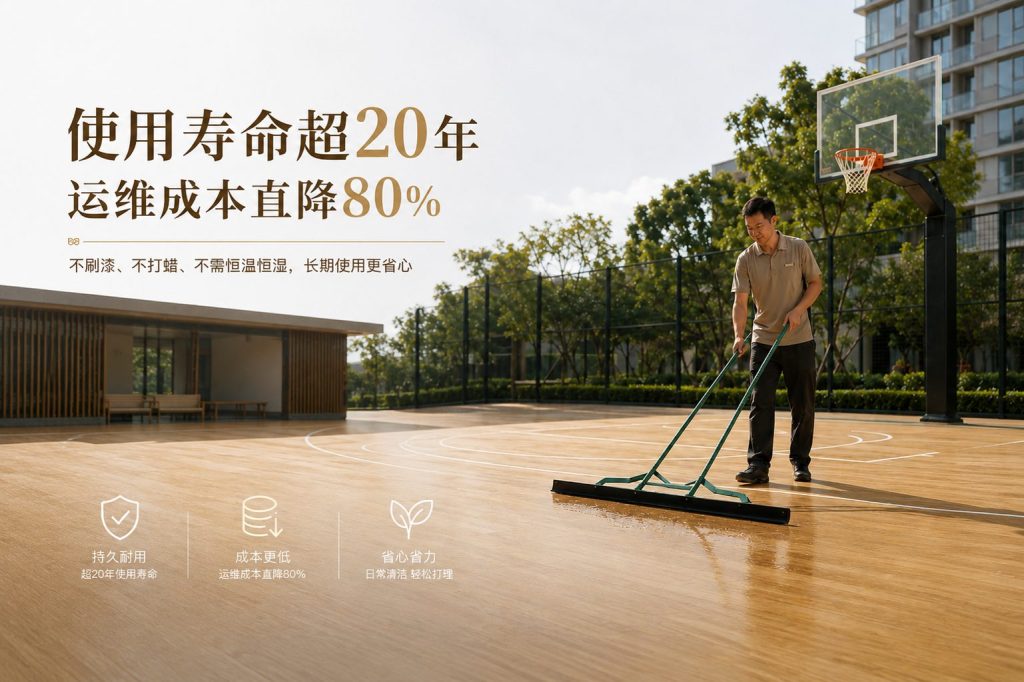 戶外風雨球場生物基運動地板日常清潔展示，耐用低養(yǎng)護