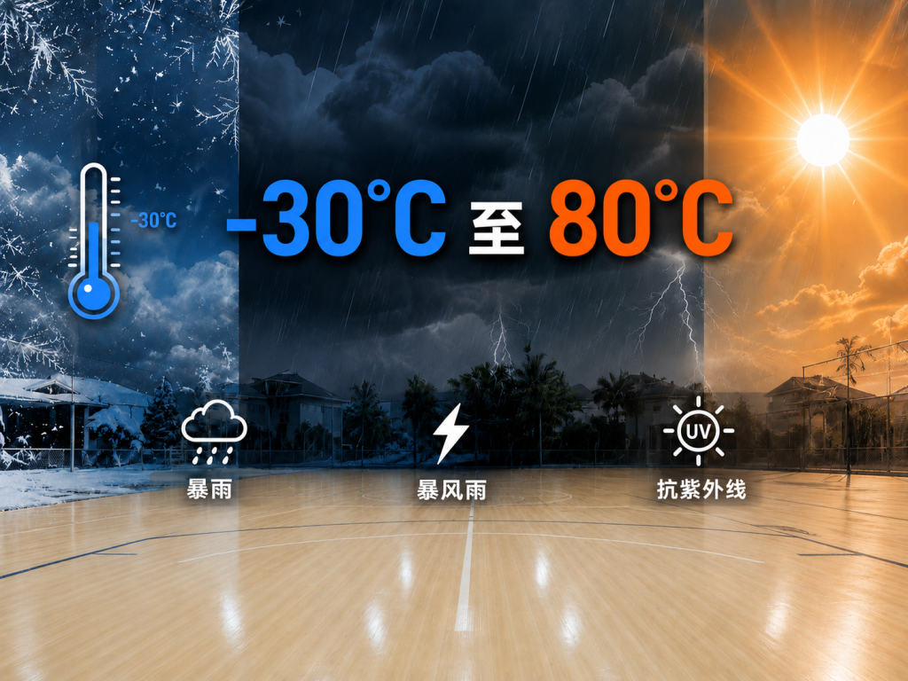 生物基運(yùn)動(dòng)地板?30℃?80℃寬耐溫區(qū)間，適配南北方各類戶外球場(chǎng)